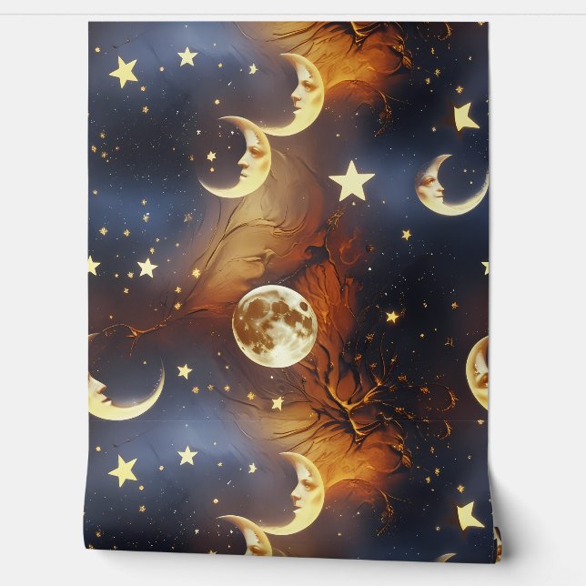 Papier Peint Wallpaper - Fiery Orange Celestial Moon (Déroulement)