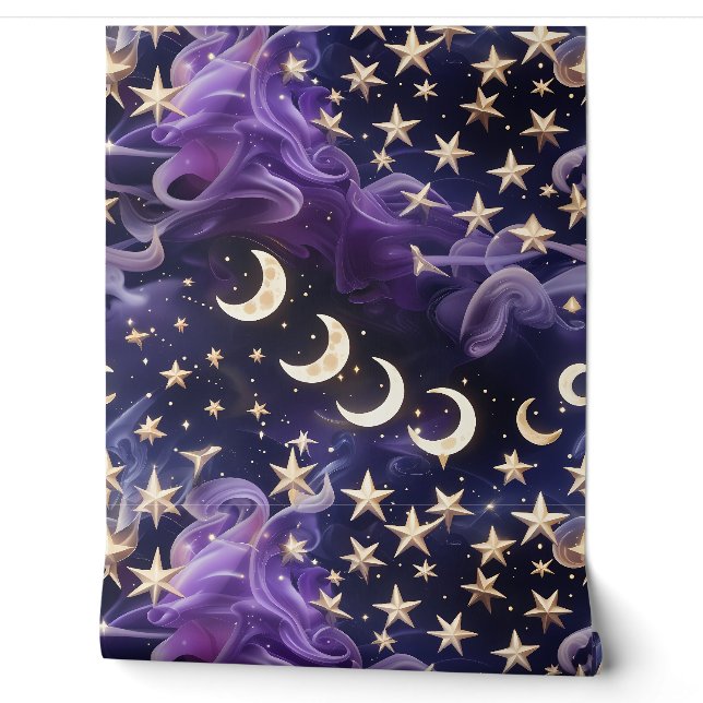 Papier Peint Wallpaper - Luxury Royal Amethyst Celestial Moon (Déroulement)