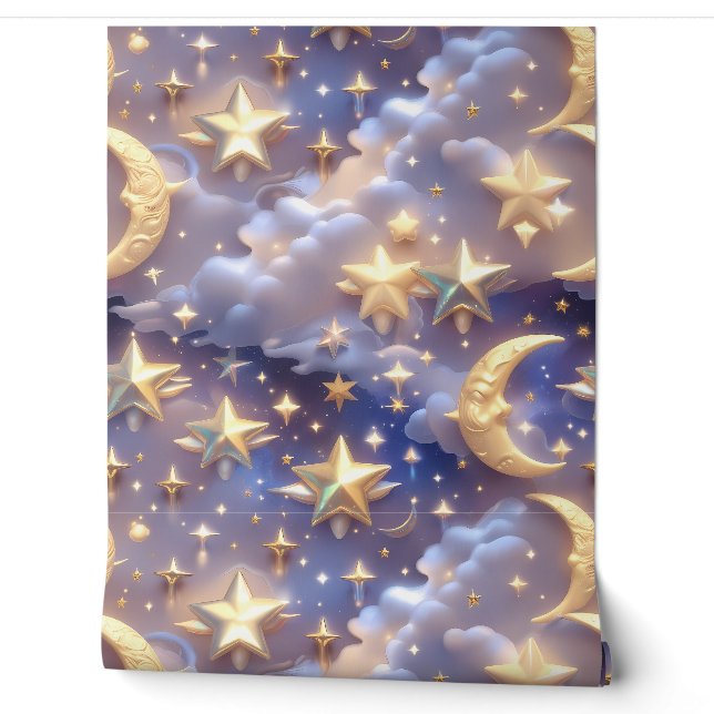 Papier Peint Wallpaper - Luxury White Celestial Moon (Déroulement)