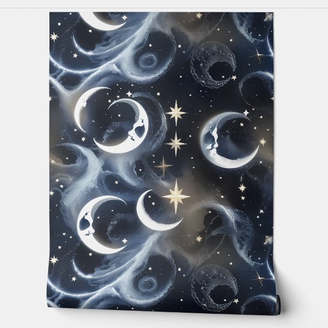 Papier Peint Wallpaper - Platinum Silver Celestial Moon (Déroulement)