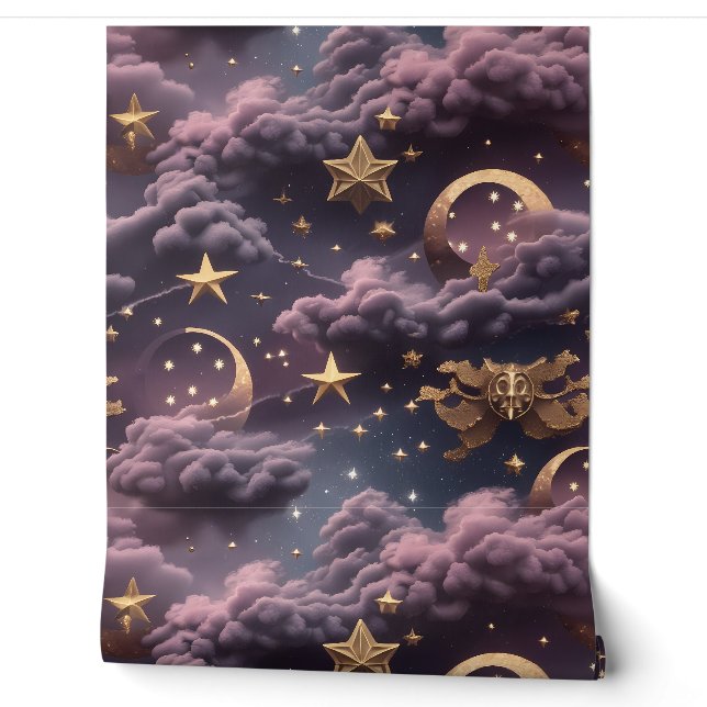 Papier Peint Wallpaper - Smoky Plum Celestial Moon Design (Déroulement)