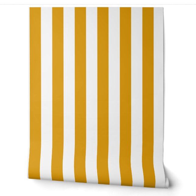 Papier Peint Warm Mustard Yellow and White Stripes Wallpaper  (Déroulement)