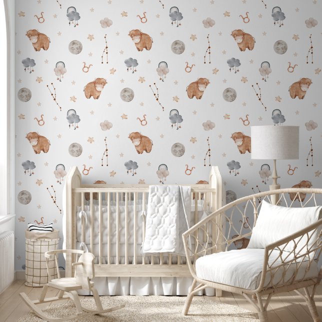 Papier Peint Watercolor Taurus Zodiac Nursery (Enfants)