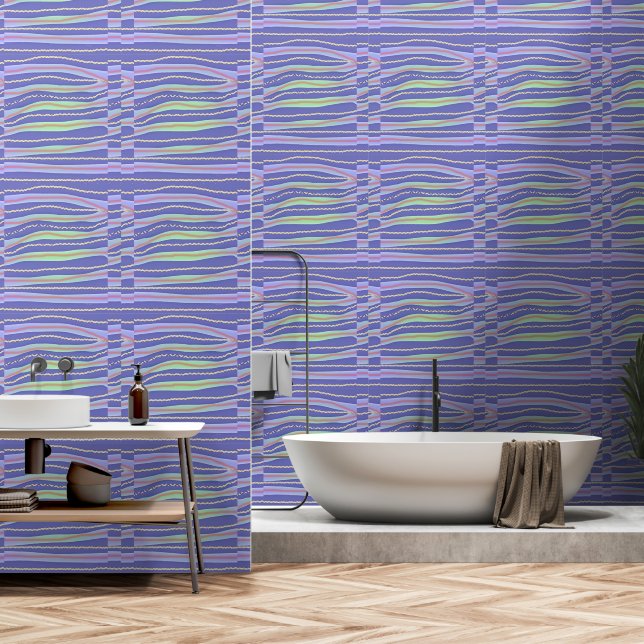 Papier Peint Wavy Waves Blue (Salle de bain)