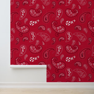 Papier Peint Western Bandana Paisley Motif Bright Red
