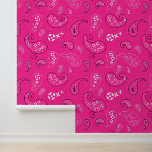 Papier Peint Western Bandana Paisley Motif rose vif