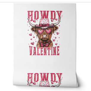 Papier Peint Western Howdy Highland Cow Valentines Day Highland