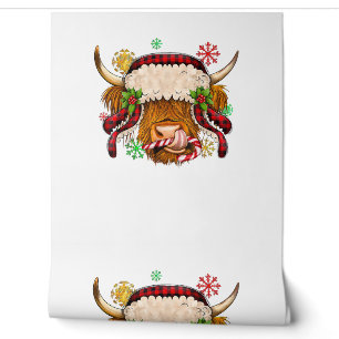 Papier Peint Western Joyeux Noël Highland Cow Xmas Farm Ani
