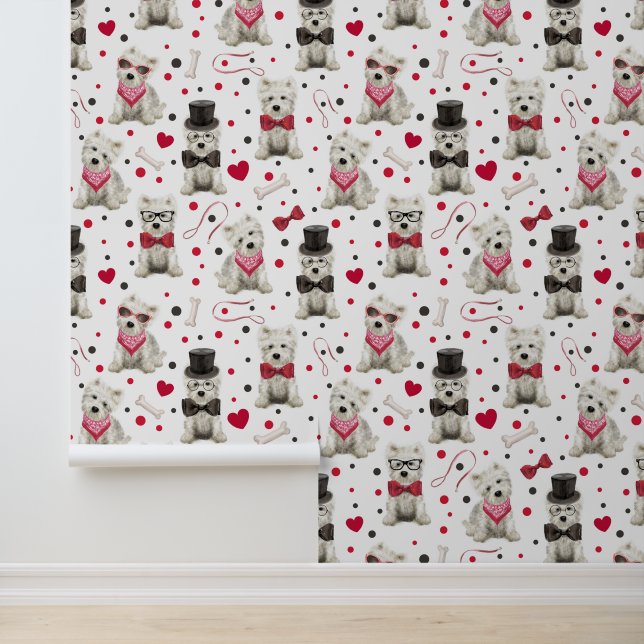 Papier Peint Westie blanc avec accessoires Whimsical (Application)