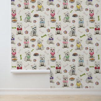Papier Peint Westies blanches avec accessoires Whimsical