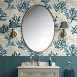 Papier Peint Whispers de fougères - Turquoise, blanc, bleu - Cô