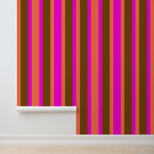Papier Peint Wide Stripes Pink and Brown (Application)