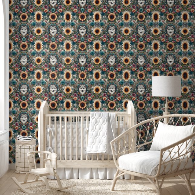 Papier Peint Wild Spirit Wolf & Sunflower Bliss (Enfants)