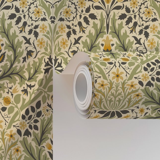 Papier Peint William Morris Épaisseur de printemps - Vert olive (Créateur téléchargé)