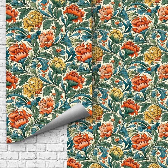 Papier Peint William Morris inspiré cuivre pastel vert bleu (William Morris inspired copper pastel green blue Wallpaper)