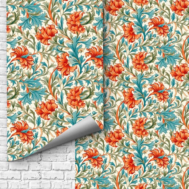 Papier Peint William Morris inspiré terre cuite pastel bleu (William Morris inspired terracotta pastel blue Wallpaper)