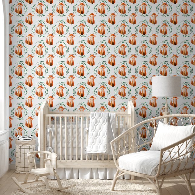 Papier Peint Woodland Fox Nursery Wallpaper | Red Fox Pattern (Créateur téléchargé)