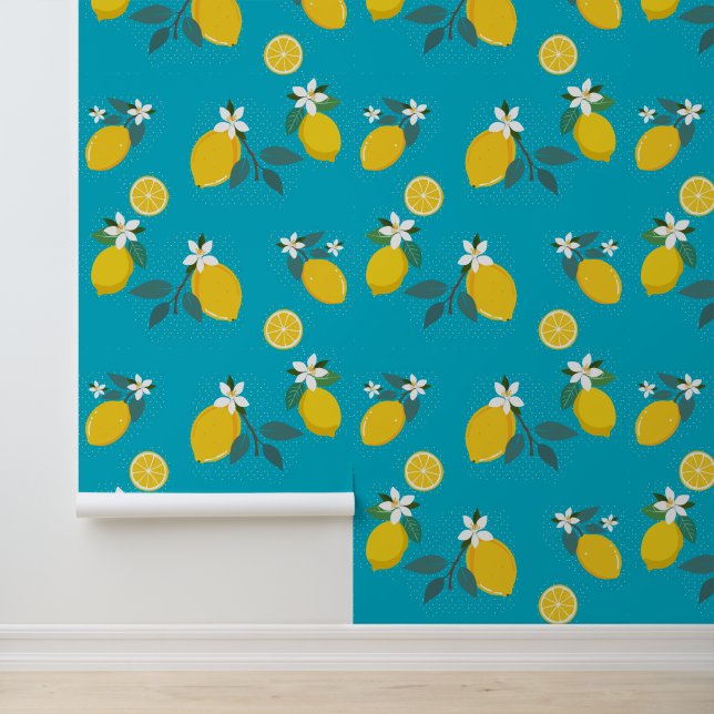 Papier Peint yellow lemons branches wallpaper (Application)