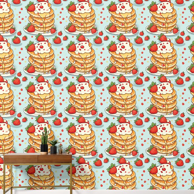 Papier Peint Yummy Retro Pancakes Mid-Century Petit-déjeuner (Couloir)