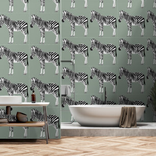 Papier Peint Zebra Exotic Animal Motif Sage Green