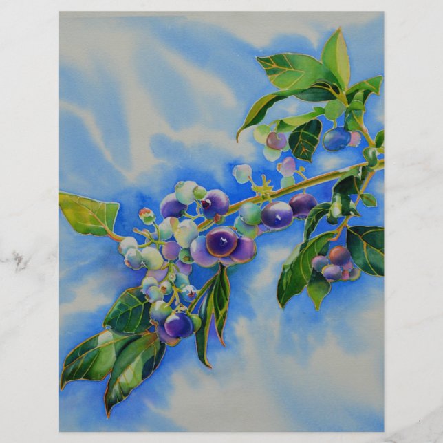 Papier peinture à l'aquarelle de bleuet (Devant)