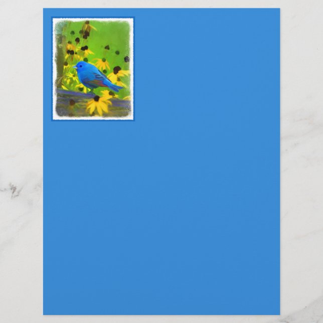 Papier Peinture de Pinson Indigo - Art Original d'Oiseau (Devant)