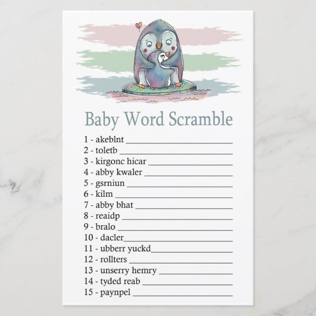 Papier Penguin Baby jeu de brouillage de mots (Devant)
