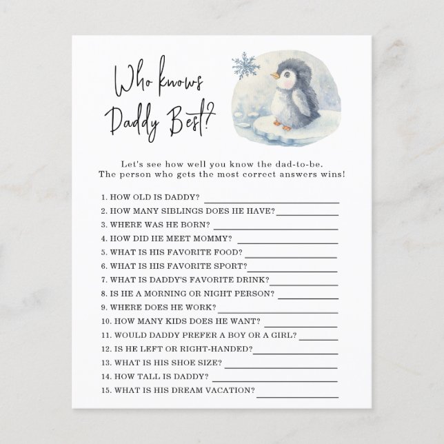 Papier Penguin - Jeu Qui connaît le mieux papa (Devant)