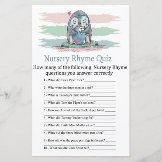 Papier Penguin Nursery Rhyme Quiz jeu de baby shower