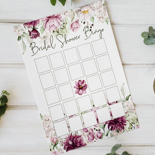 Papier Peonies rose Élégant floral Bingo de la nuptiale (Créateur téléchargé)
