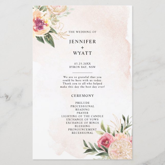 Papier Peony et Gold Foil Mariage Cérémonie de cérémonie (Devant)