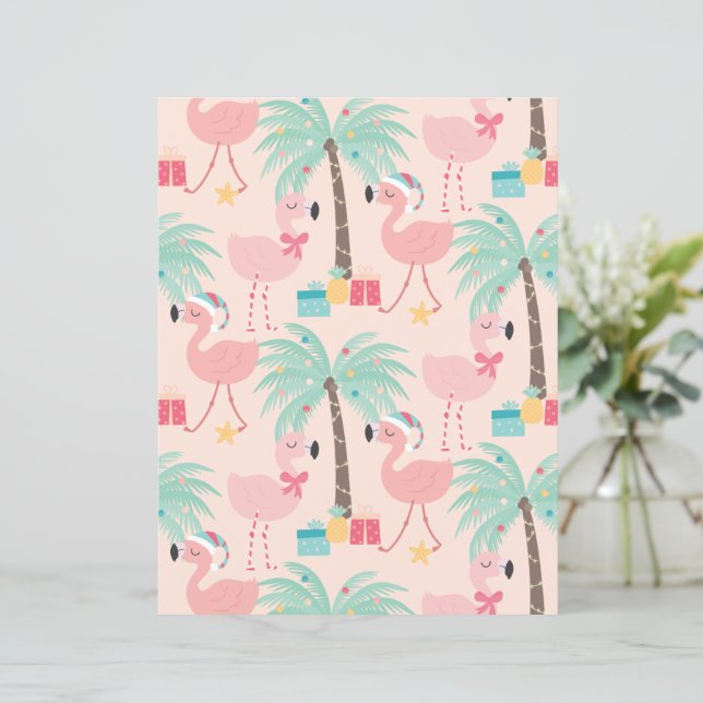 Papier Père Noël Flamant rose - Fun rose Tropical Noël (Debout devant)