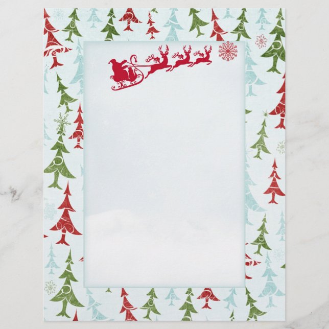 Papier Père Noël rennes xmas arbre Lettre Père Noël Lette (Devant)