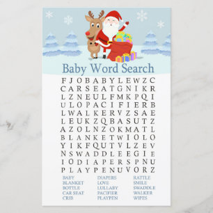 Papier Père Noël, Rudolph Baby shower Word Recherche Jeu