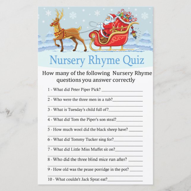 Papier Père Noël Sleigh Reindeer Nursery Rhyme Quiz jeu (Devant)