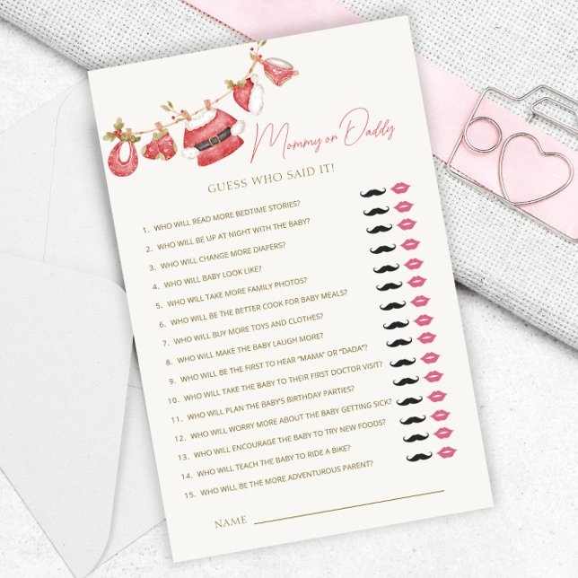 Papier Père Noël Vêtements Baby shower Maman ou Papa Jeux (Créateur téléchargé)
