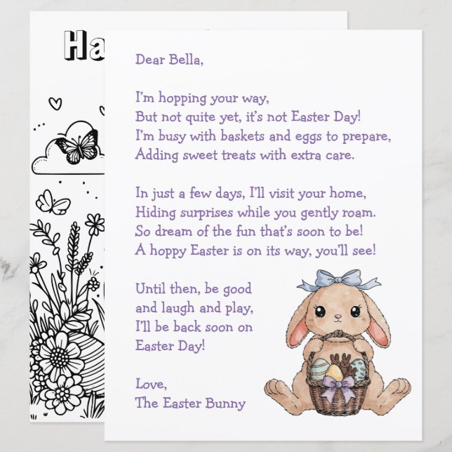 Papier Personalized Letter & from the Easter Bunny (Devant / Derrière)