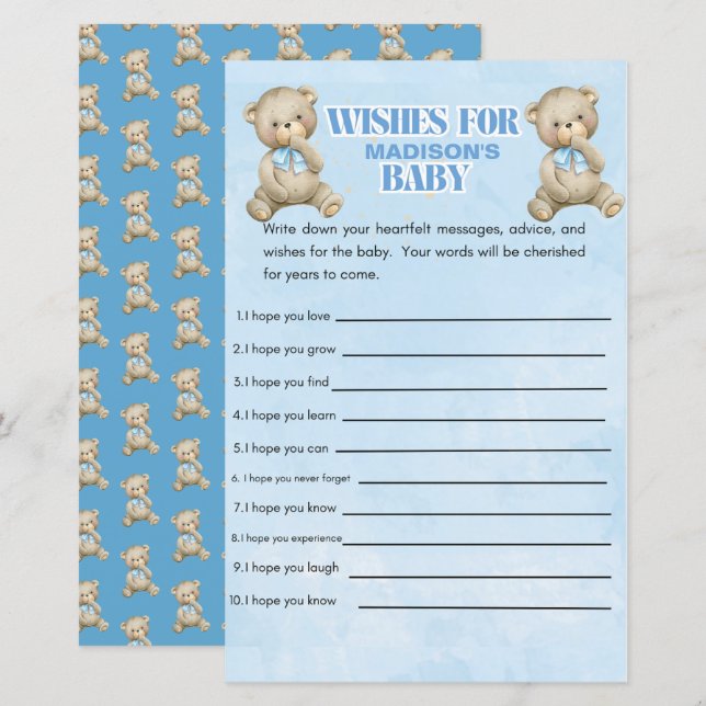 Papier Personnalisé Garçons Ours Baby shower Jeu (Devant / Derrière)