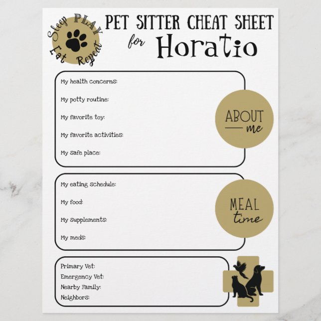 Papier Pet Sitter Cheat Sheet Paper Sheet (Devant)