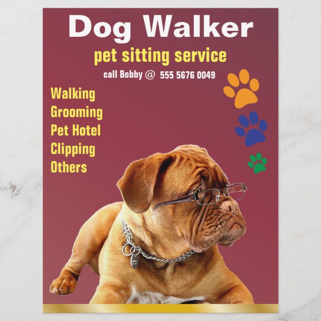 Papier Pet Sitting Service Chien Walker Fiable Circulaire (Devant)
