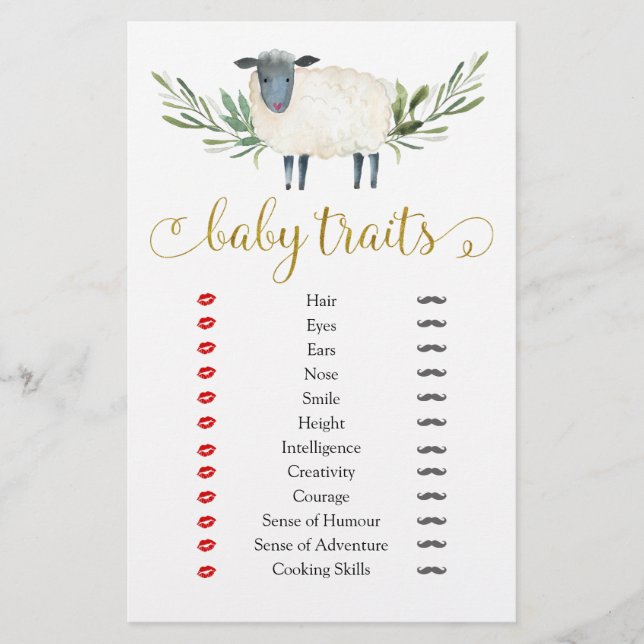 Papier Petit Agneau doux vert Baby shower Baby Traits (Devant)