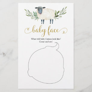 Papier Petit Agneau doux vert Baby shower Visage bébé