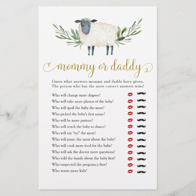 Papier Petit Agneau doux vert maman ou papa (Devant)