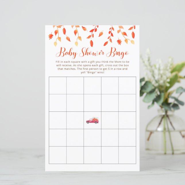 Papier Petit Baby shower Citrouille Bingo Camion rouge Au (Debout devant)
