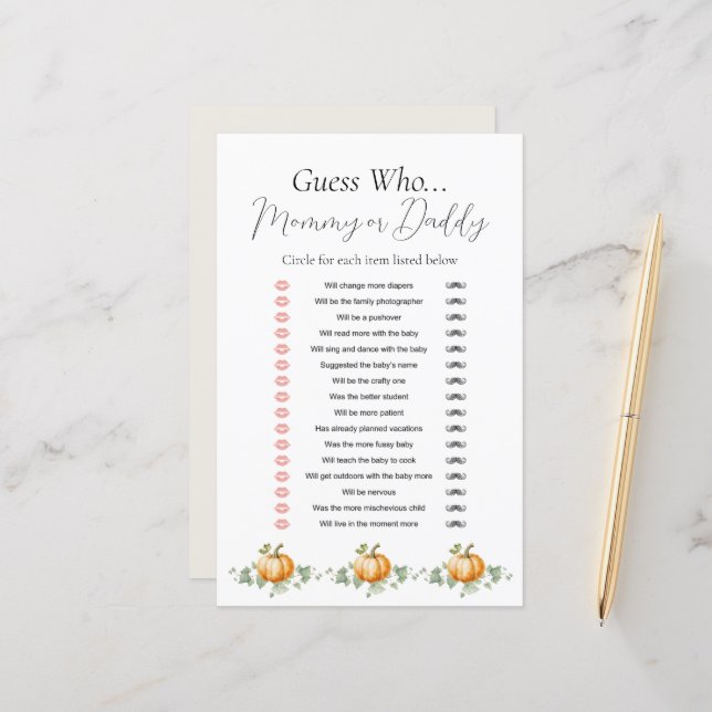 Papier Petit Baby shower Citrouille Devine Qui Joue (Devant/Arrière en situation)