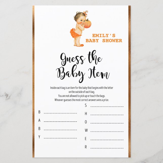 Papier Petit Baby shower Citrouille IMPRIMÉ (Devant)