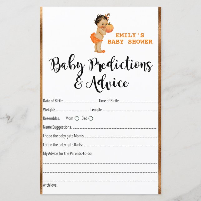 Papier Petit Baby shower Citrouille IMPRIMÉ (Devant)
