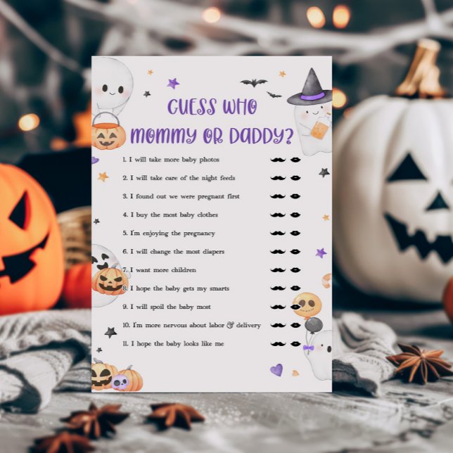 Papier Petit Boo Violet Jeu de devinette Maman ou Papa (Baby is Brewing Baby Shower Guess who Mommy or Daddy Game)