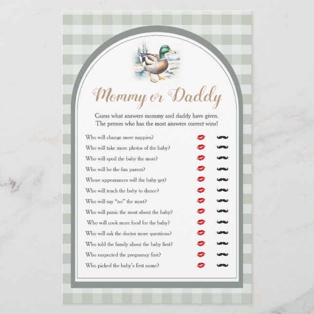 Papier Petit canard En vichy Baby shower maman ou papa (Devant)