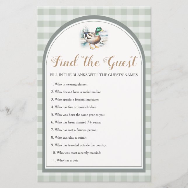 Papier Petit Canard En vichy Baby shower Trouvez L'Invité (Devant)